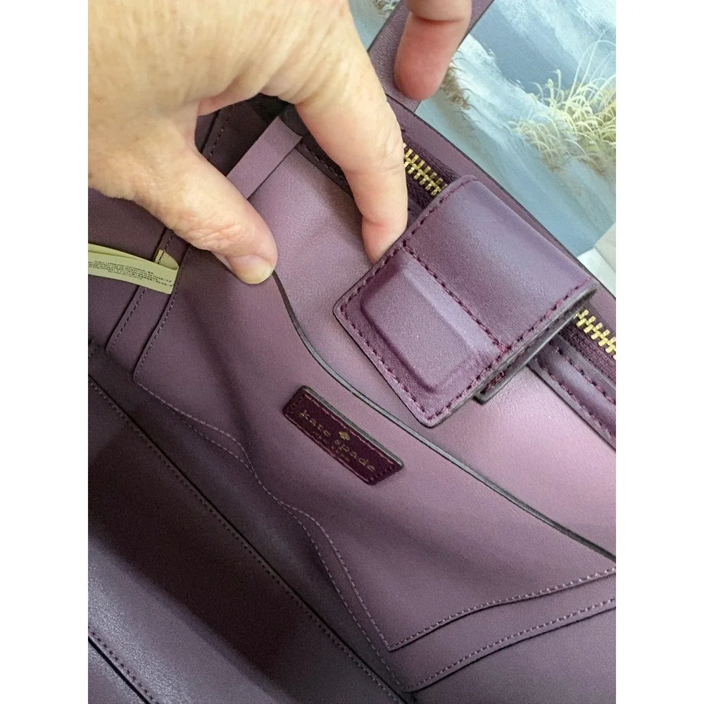 Kate Spade New York Plum Purple Leather Satchel Crossbody Bag Gold Hardware